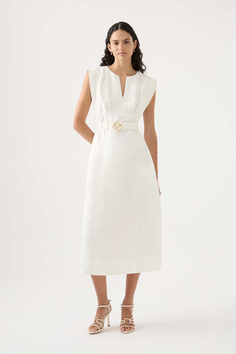 Beacon Structured Midi Dress | Ivory | Aje – Aje World