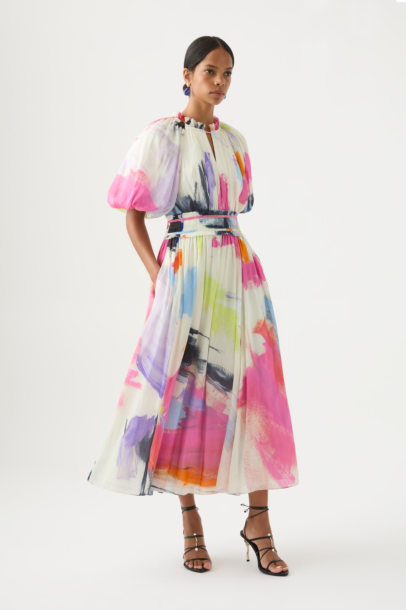 Elysium Blouson Midi Dress | Abstract Sunset | Aje – Aje World