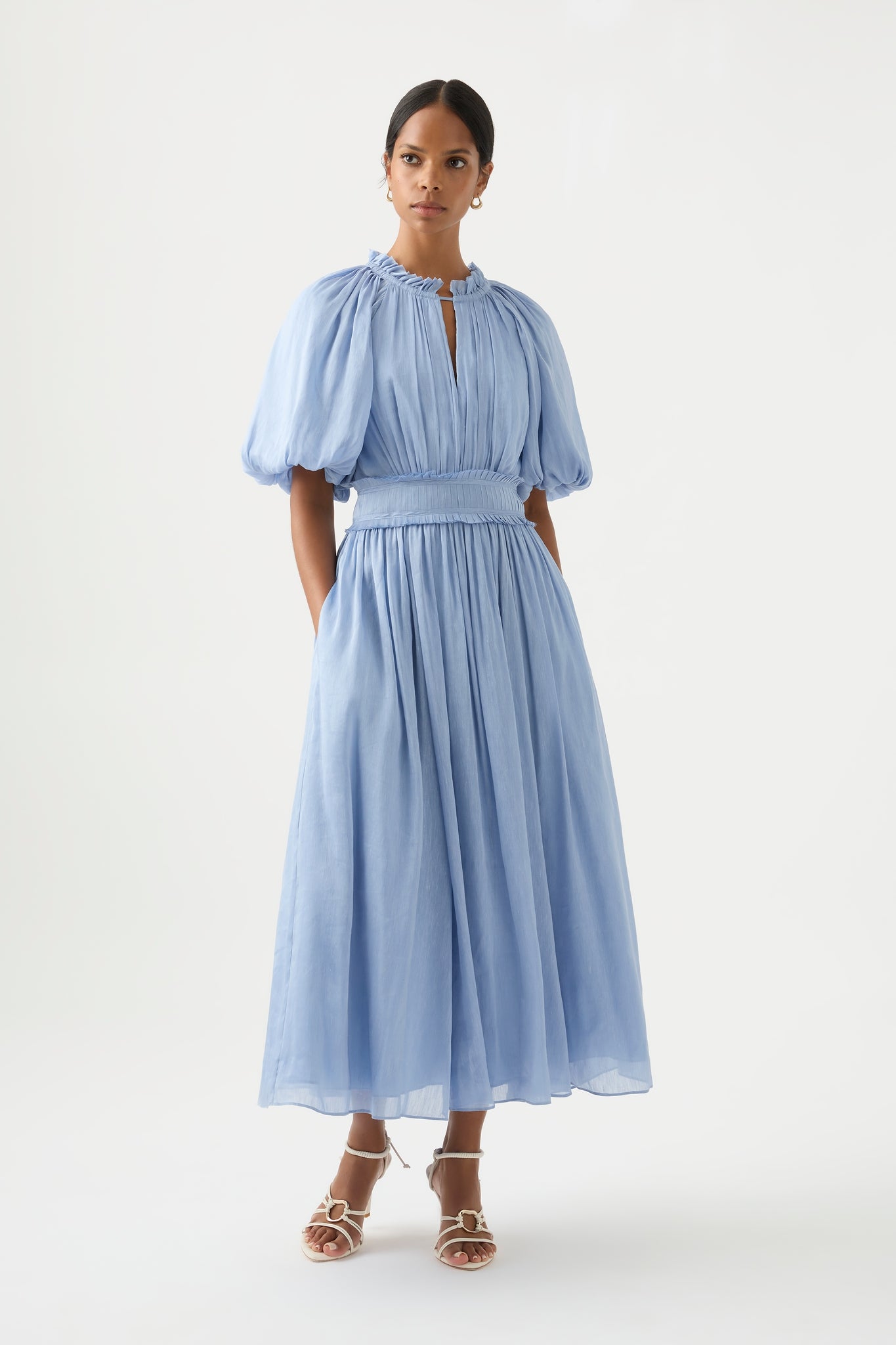 Elysium Blouson Midi Dress, Steel Blue