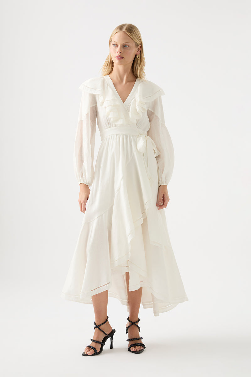 Zoe Ruffle Wrap Midi Dress | Ivory | Aje – Aje ROW