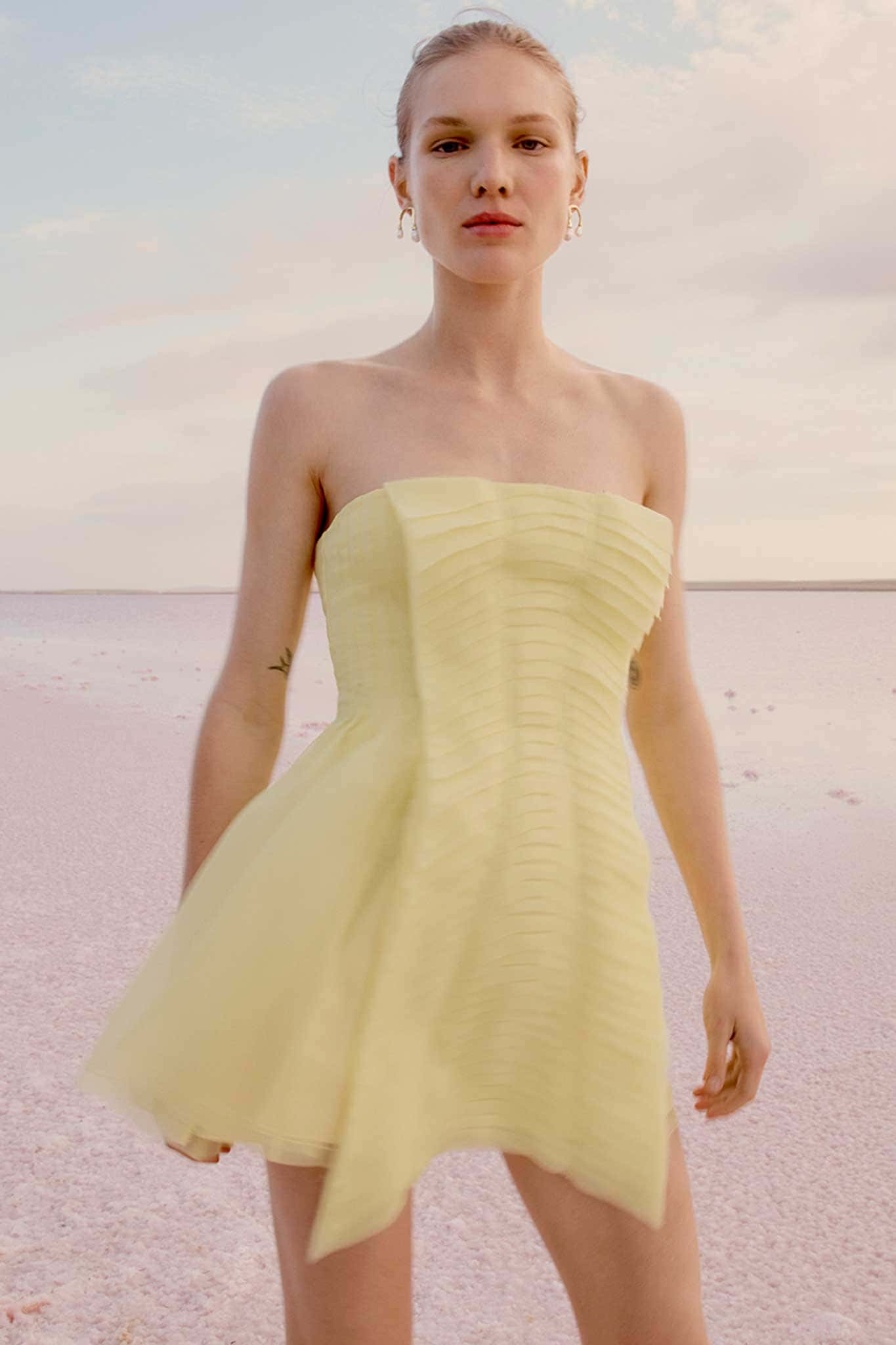 Astrid Strapless Mini Dress, Soft Lemon Yellow