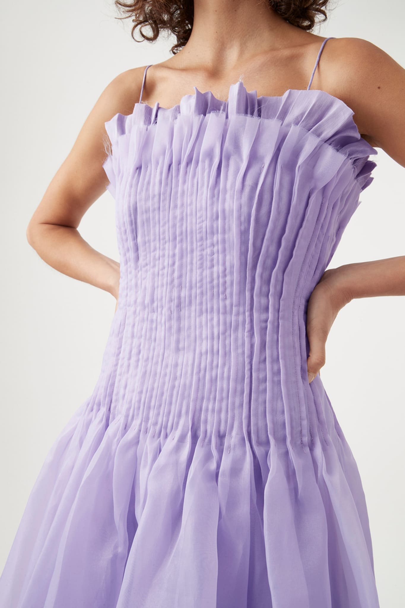 aje purple linen dress AJE - 'HORIZON' Pintucked Lilac Midi Dress US10
