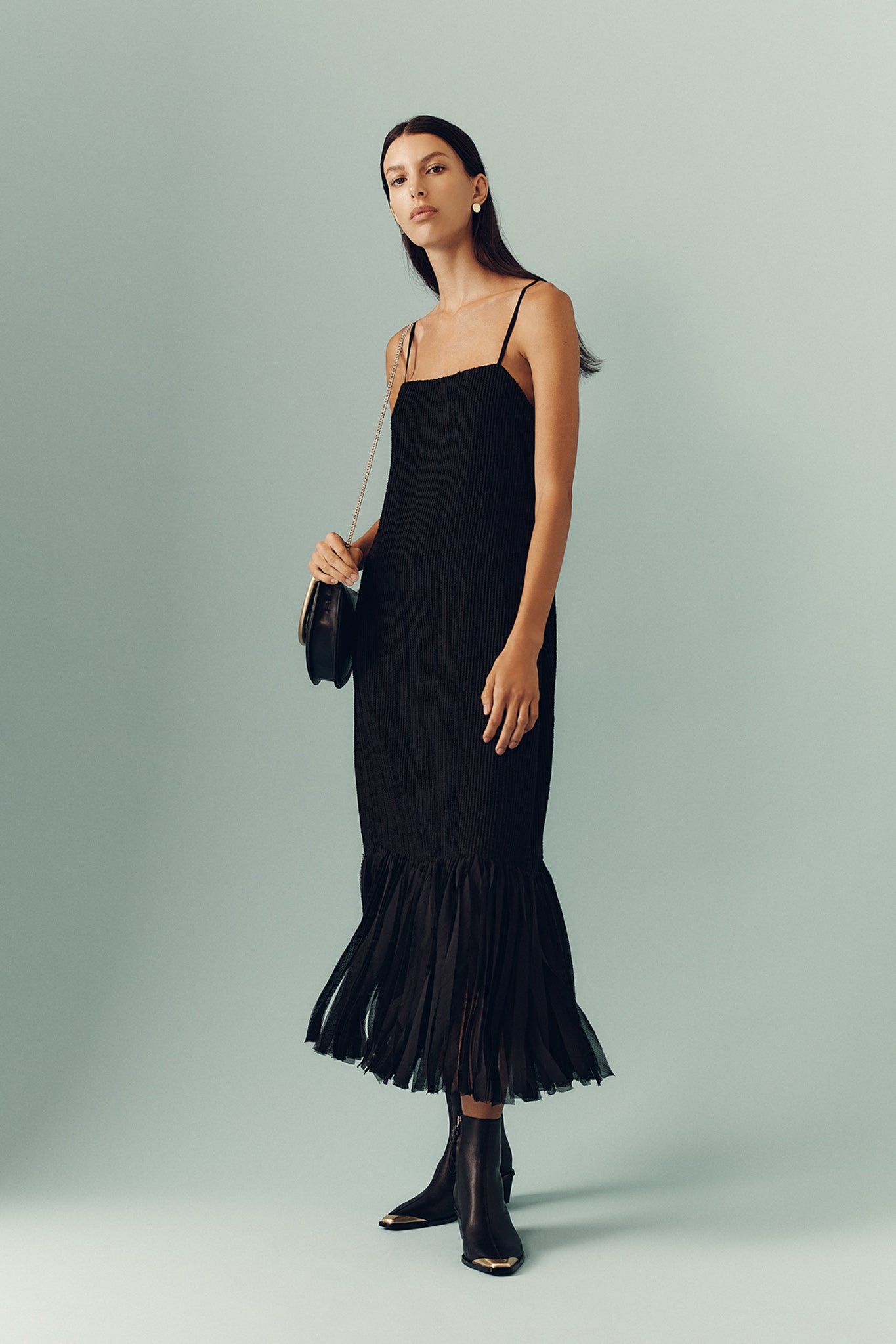aje black dress Arris Fringed Maxi Dress | Black