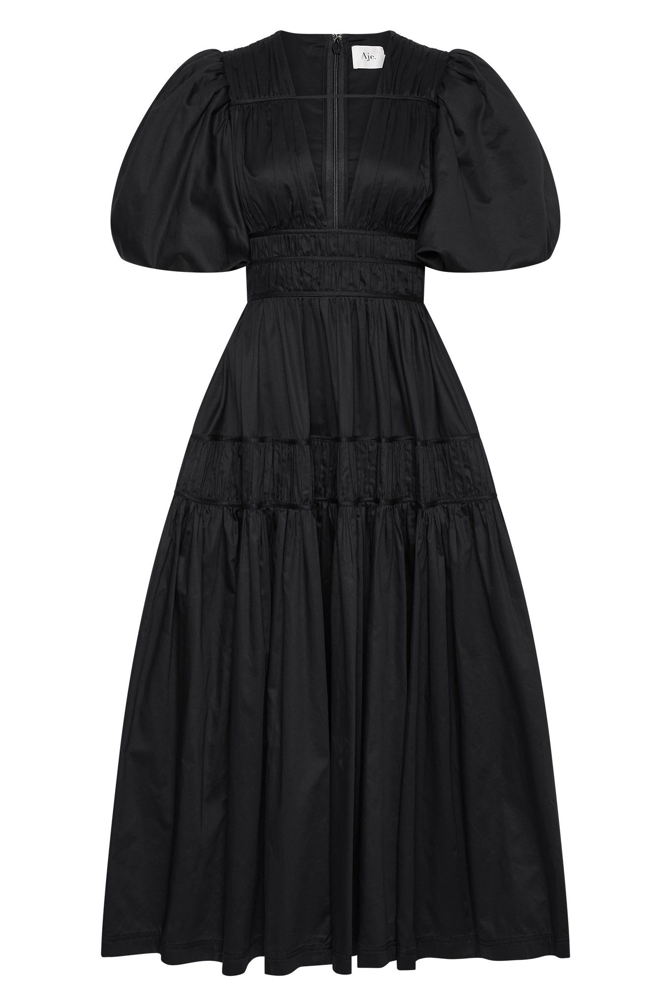 Fallingwater Ruched Midi Dress-BLACK / 6 Fallingwater Ruched Midi Dress-BLACK / 6