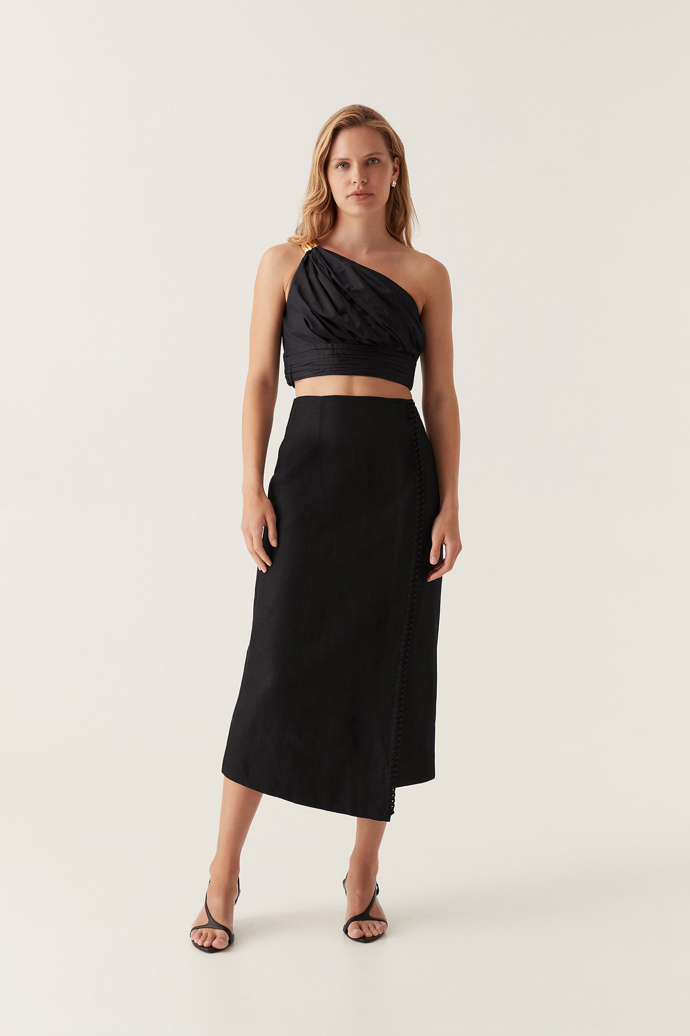 Theory Cinched Midi Skirt, Black