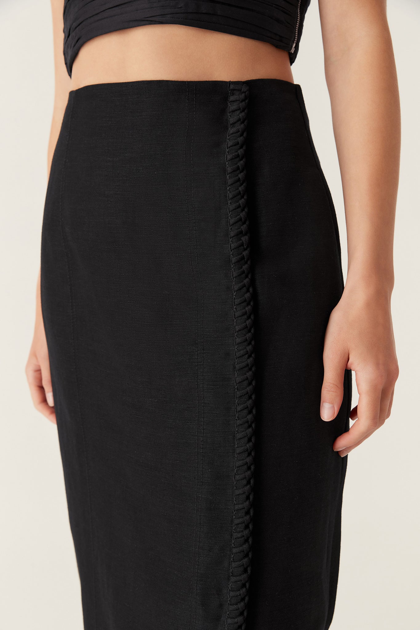 Perspective Belted Midi Skirt, Black