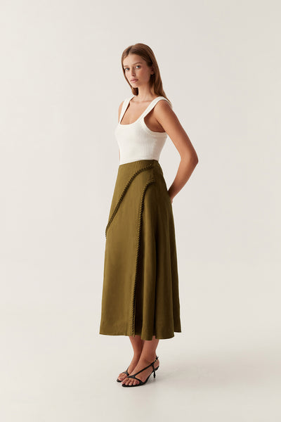 Arbour Whipstitch Midi Skirt-DEEP OLIVE / 4