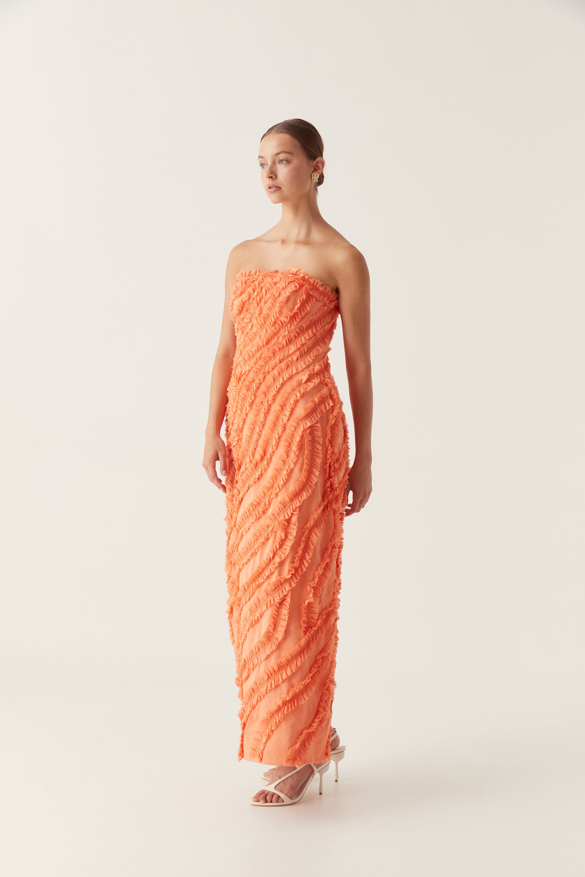 Terrene Frill Maxi Dress-SUNSET ORANGE / 6