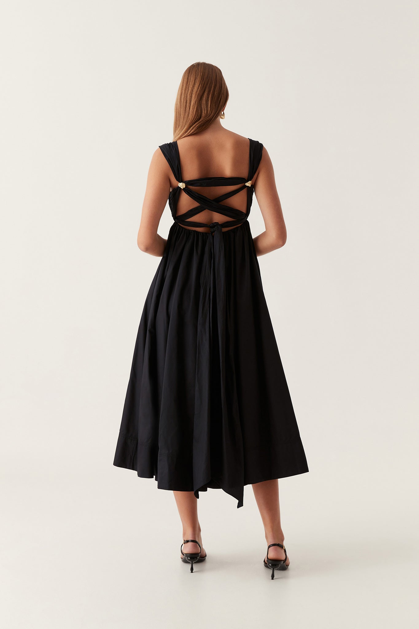 Nova Tie Back Midi Dress-BLACK / 12 Nova Tie Back Midi Dress-BLACK / 12