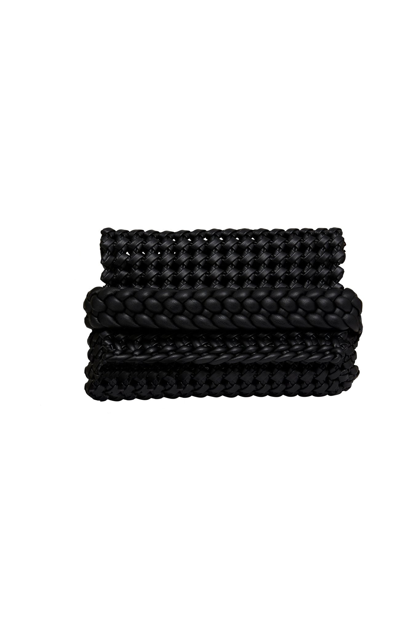 Mirage Woven Chain Clutch, Black