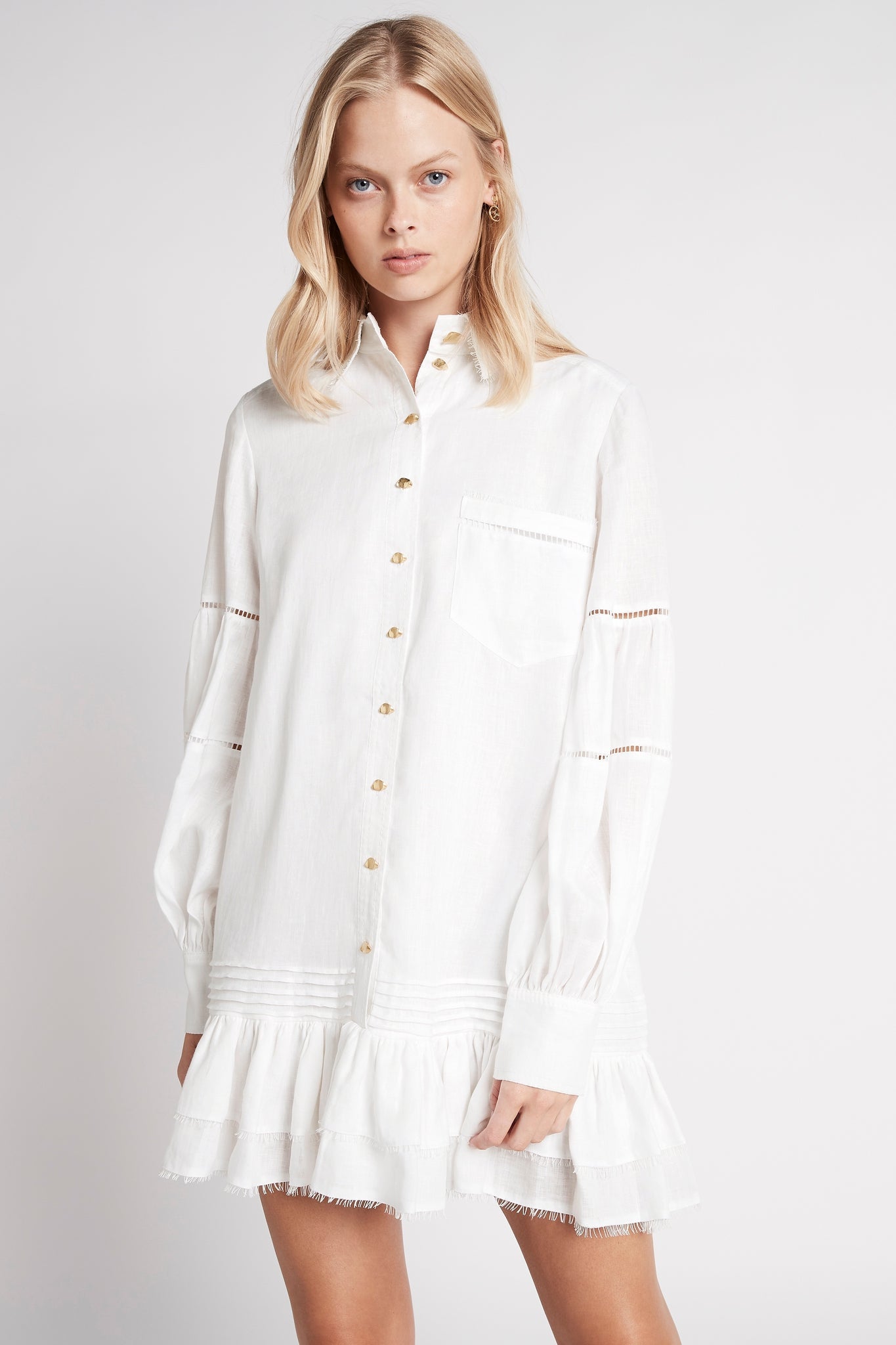 White Long Sleeve Button Shirt Dress – OhSoFly