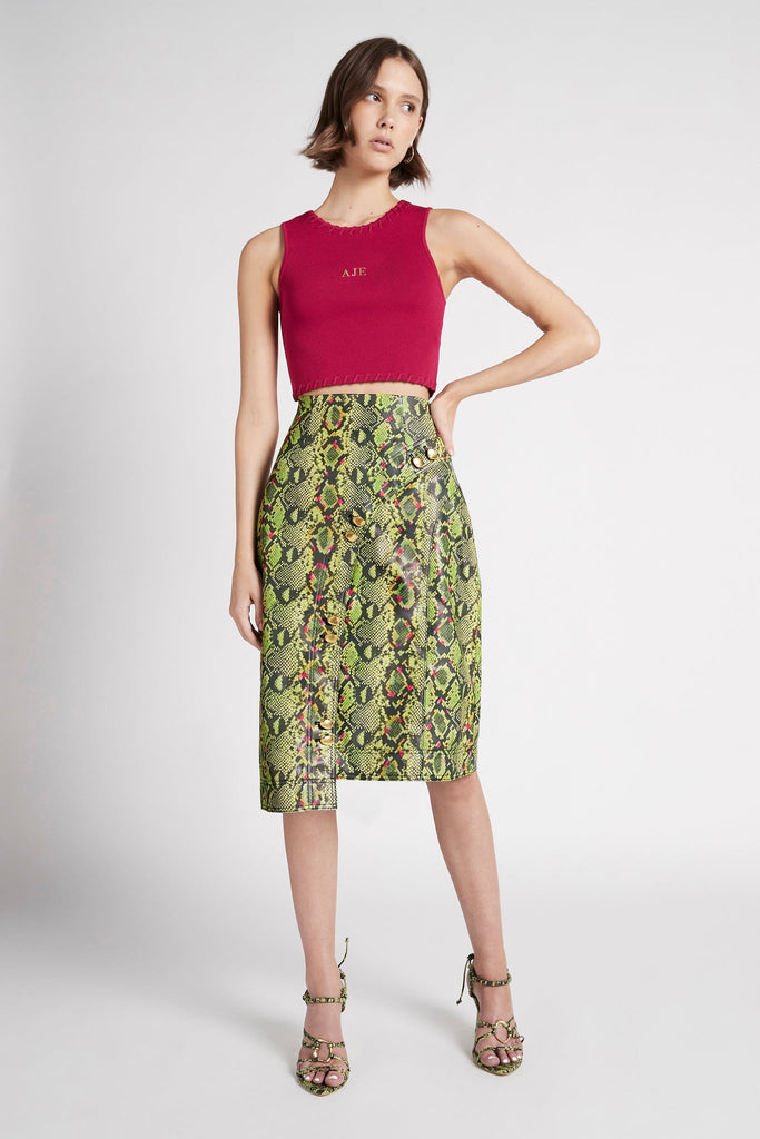 Serpentine Vegan Leather Midi Skirt