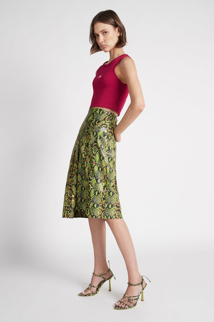 Serpentine Vegan Leather Midi Skirt