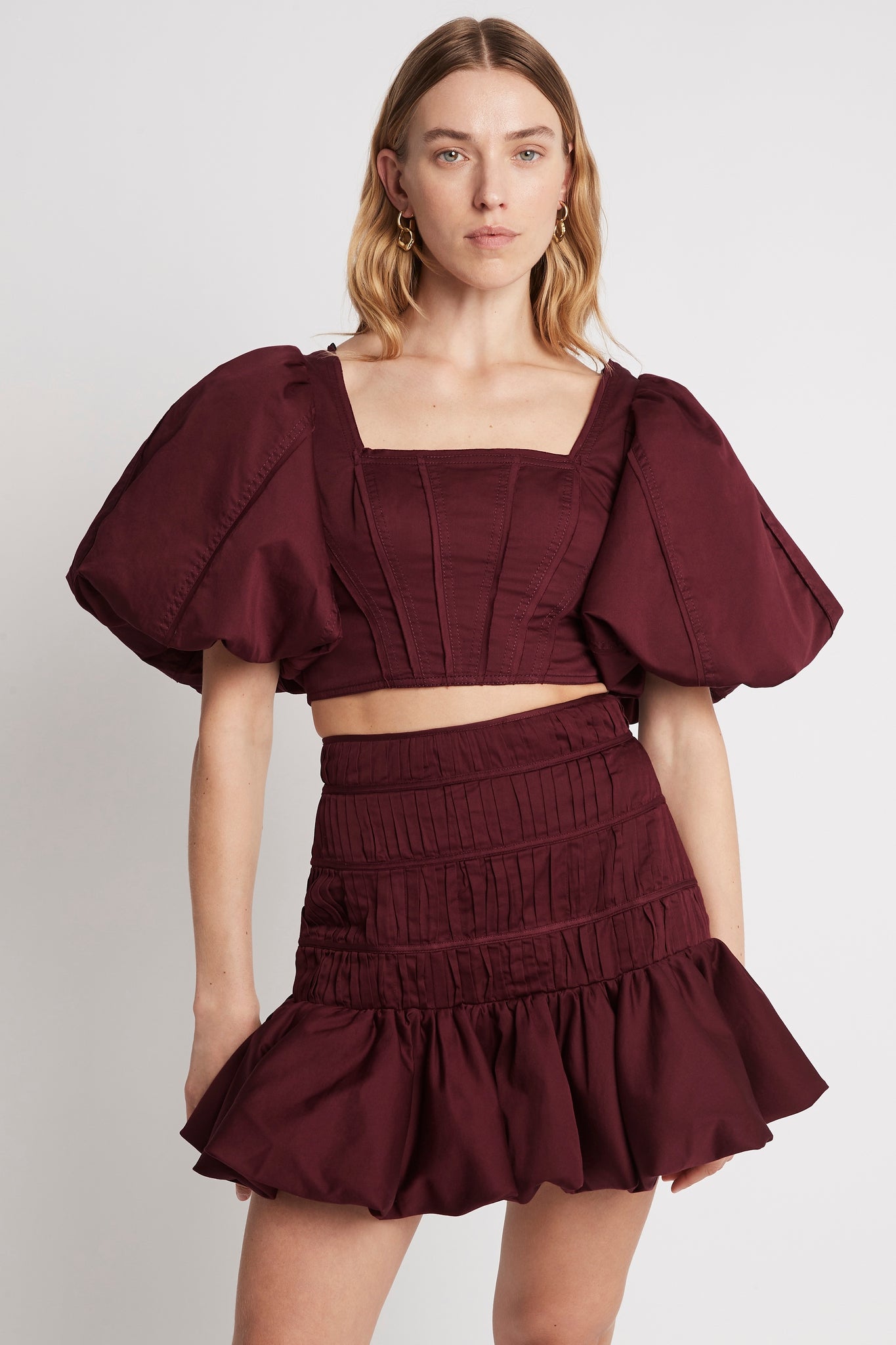 Sylvia Puff Sleeve Crop Top | Chestnut Red | Aje – Aje World