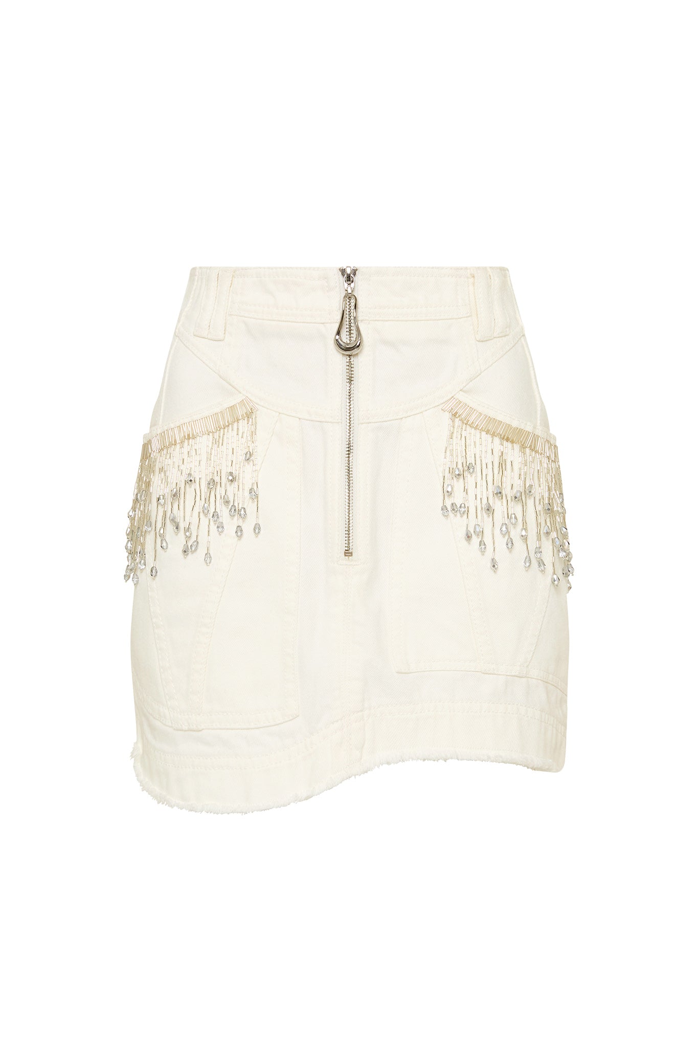 Sheen Fringe Denim Skirt | White | Aje – Aje World