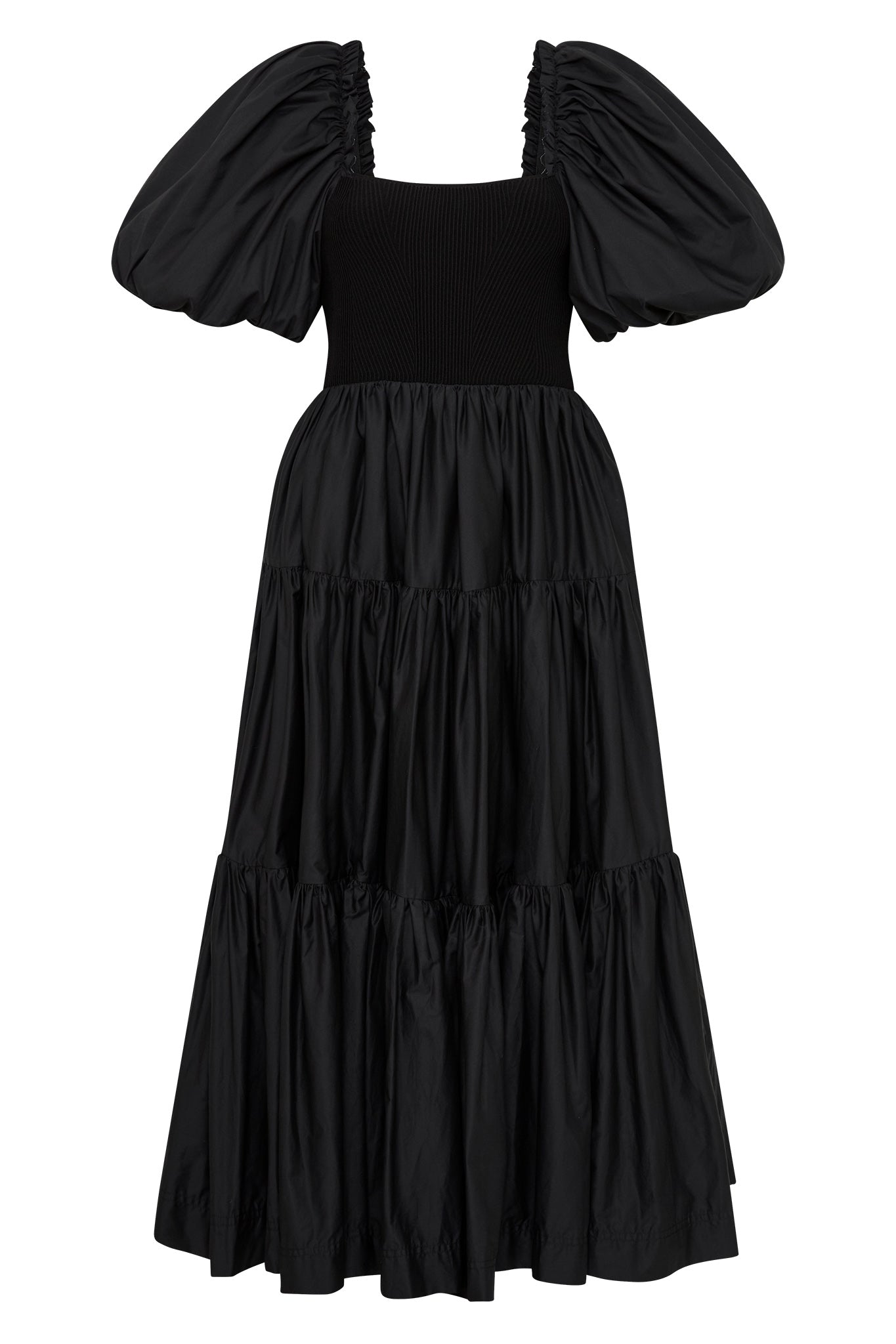 Casa Puff Sleeve Midi Dress-BLACK / 4 Casa Puff Sleeve Midi Dress-BLACK / 4