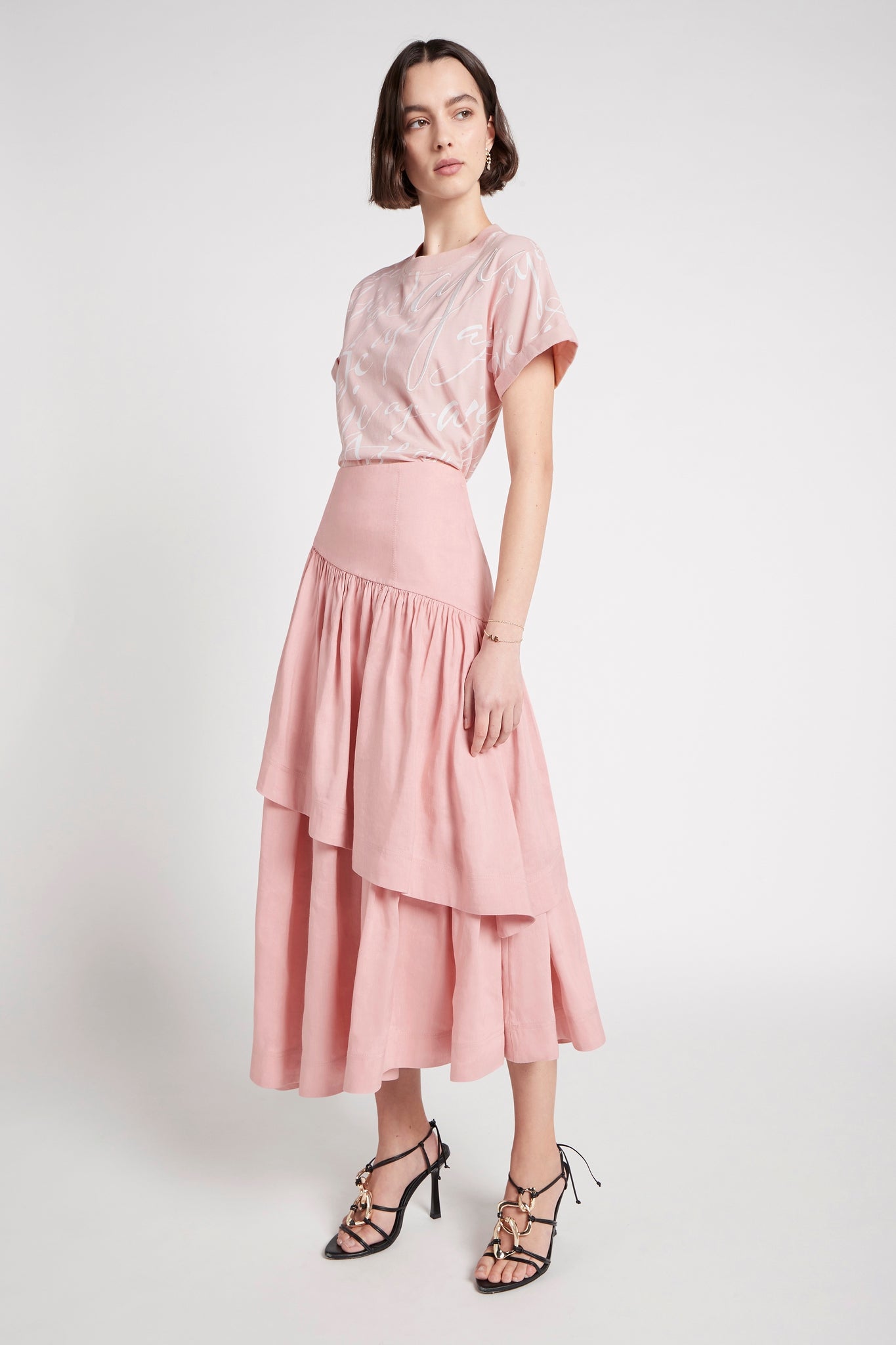 Renonqle ルノンキュル baby pink tiered skirt - ミニワンピース