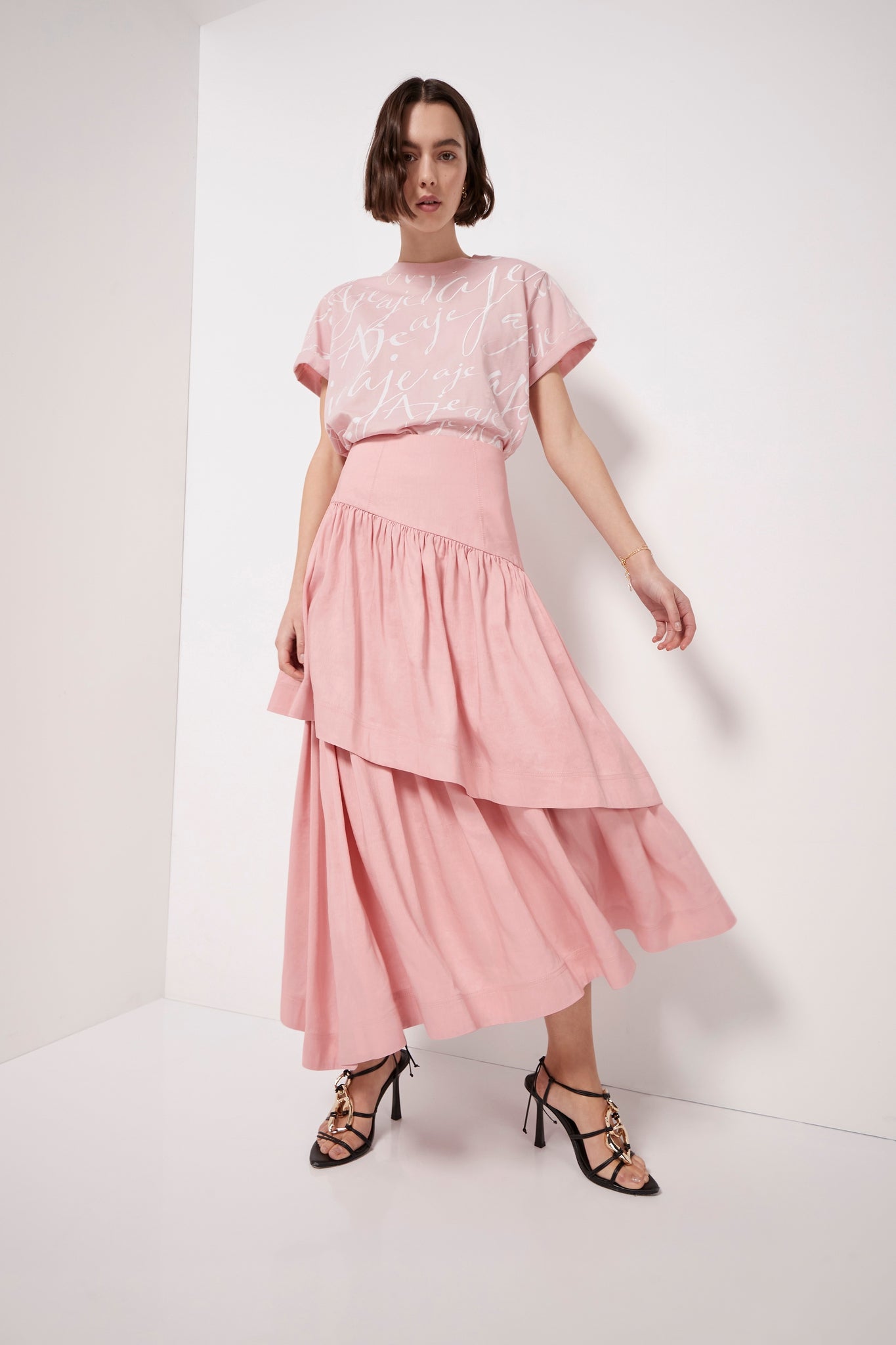 Renonqle ルノンキュル baby pink tiered skirt - ミニワンピース