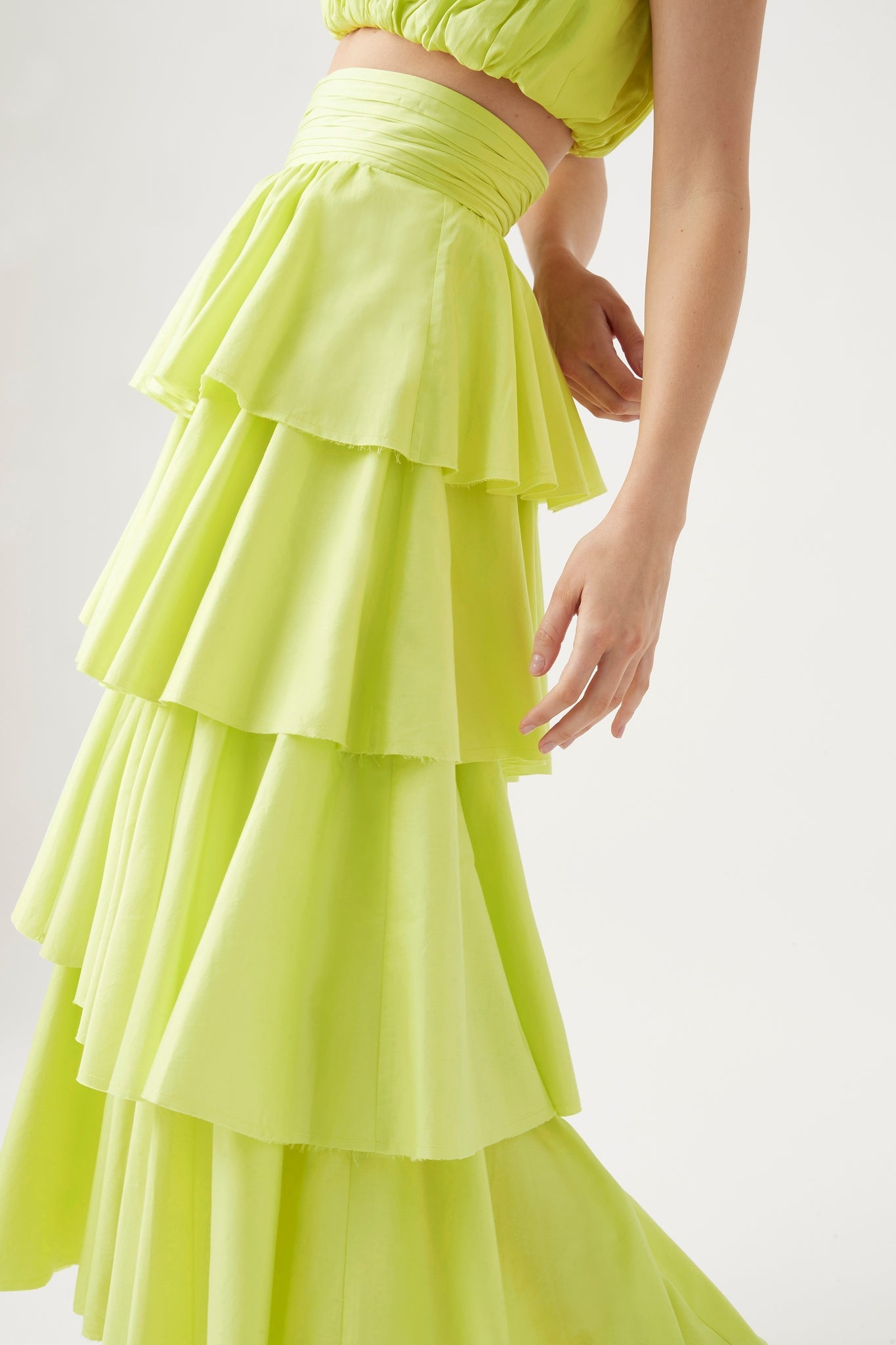 HIGH WAISTED BOTTOM RUFFLED TULLE MIDI SKIRT (YELLOW) – Dress Code