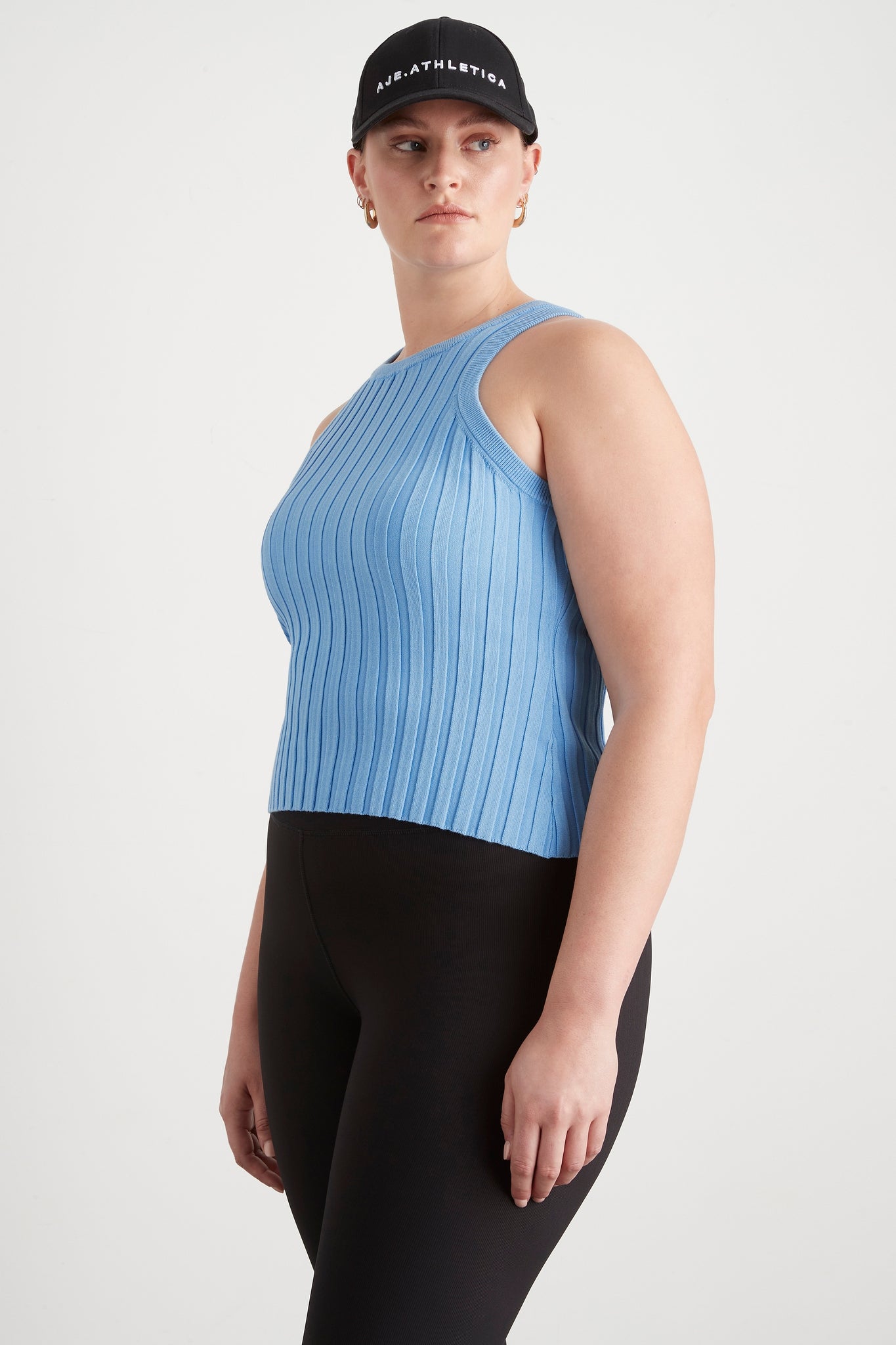 Hydra Racer Knit Ribbed Top | Cerulean Blue | AJE ATHLETICA – Aje ROW