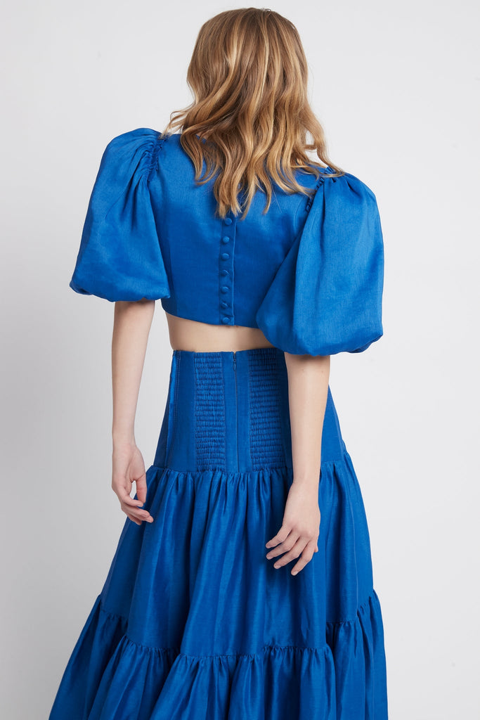 Reverb Puff Sleeve Cropped Top | Cobalt Blue | Aje#N#– Aje World