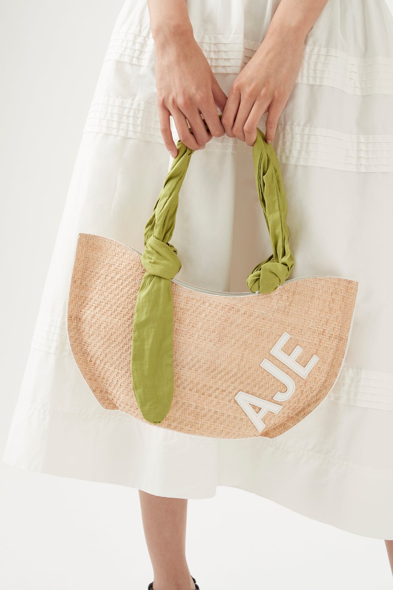 Aurora Raffia Logo Mini Tote, Verdant Green