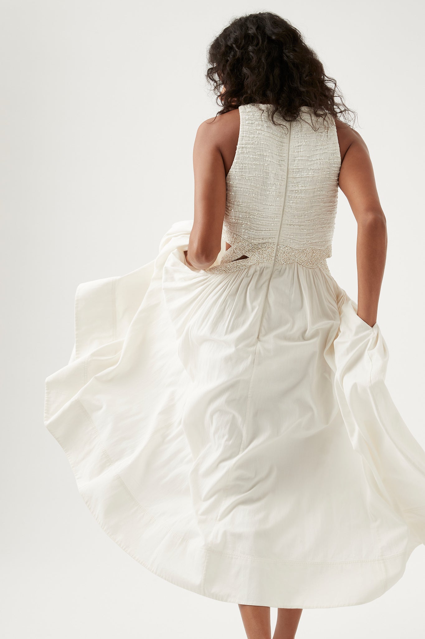 aje white sequin dress New Catara Sequin Midi Dress | Ivory